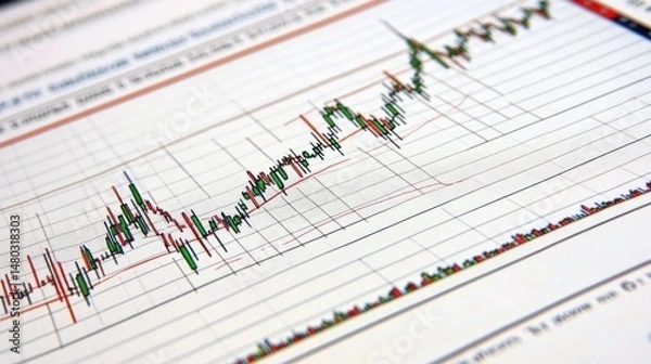 Fototapeta Financial Market Trend Analysis with Stock Chart and Indicators