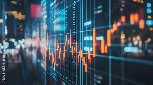 Obraz Detailed Financial Data Visualization with Modern Graph and Lights