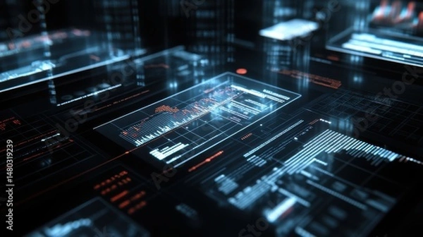 Fototapeta Futuristic Data Visualization on Screen with Digital Interfaces
