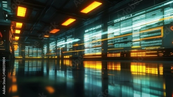 Fototapeta Futuristic Digital Interface in High-Tech Data Center Environment