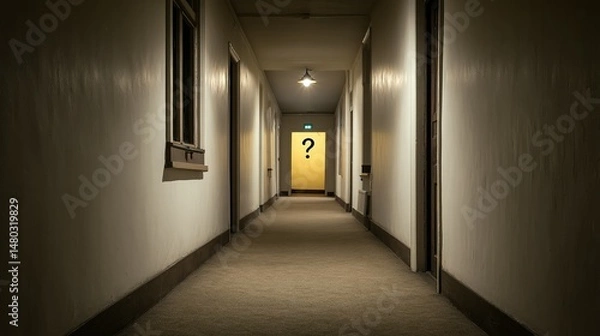Obraz Empty corridor mystery with a question mark.