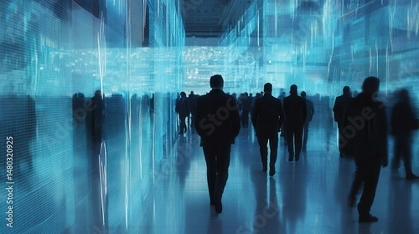 Fototapeta Futuristic Urban Environment with People Interacting with Technology