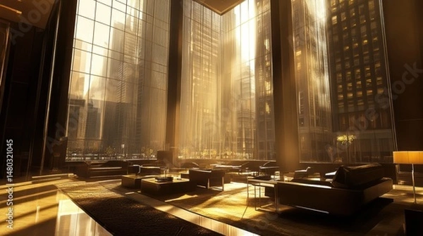 Obraz Elegant Modern Lobby with Sunlight Streaming Through Windows