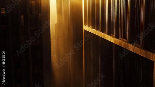 Fototapeta Golden Light Reflections on Modern Urban Architecture at Sunset