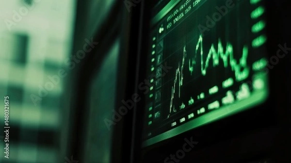 Fototapeta Green Chart Displaying Stock Market Trends and Data Analysis