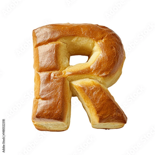 Obraz Freshly baked bread shaped like the letter R, isolated on white background, ideal for alphabet food concepts or design