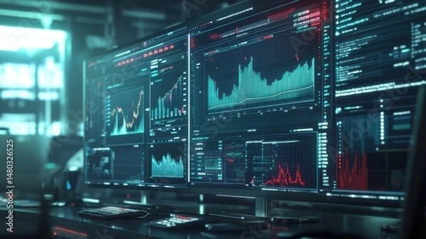 Fototapeta High-Tech Data Analysis Dashboard with Colorful Graphs and Charts