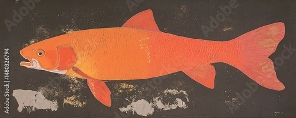 Fototapeta Dusty Charcoal Background Wallpaper with Electric Salmon Light