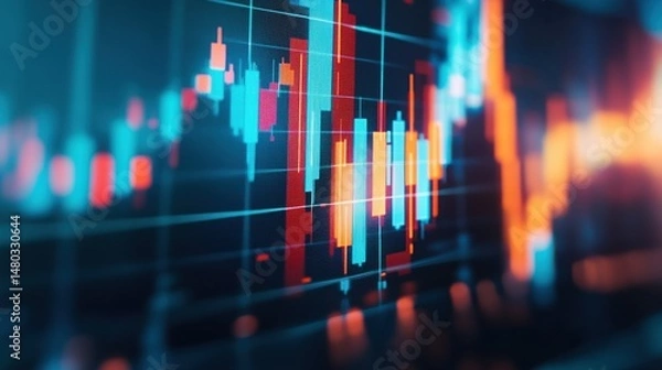 Obraz Modern Financial Chart with Colorful Candlesticks and Graph Lines