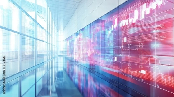 Fototapeta Modern Office Interior with Data Visualization and Graph Displays