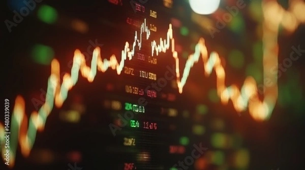 Obraz Stock Market Chart with Colorful Candlesticks and Price Data