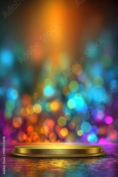 Obraz Golden Platform on Colorful Bokeh Background Ideal for Product Display or Presentation