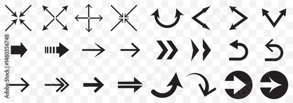 Fototapeta Set black arrows for web design. Arrows vector icon. Arrow icon. Set of big black vector arrows. Cursor, Click. Arrow icon pack on Transparent Background. EPS 10.