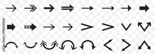 Fototapeta Set black arrows for web design. Arrows vector icon. Arrow icon. Set of big black vector arrows. Cursor, Click. Arrow icon pack on Transparent Background. EPS 10.