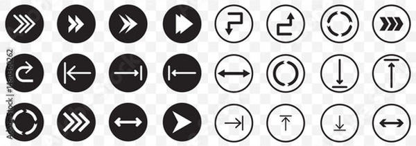 Fototapeta Set black arrows for web design. Arrows vector icon. Arrow icon. Set of big black vector arrows. Cursor, Click. Arrow icon pack on Transparent Background. EPS 10.
