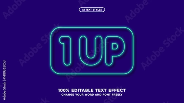 Fototapeta 1 Up: Sleek neon text effect with a modern, blurry outline. Perfect for futuristic branding or tech-forward designs. Fully editable vector for endless creative possibilities.
