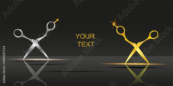 Obraz Close-up of metal scissors for cutting hair with glare of light. 
 Vector illustration