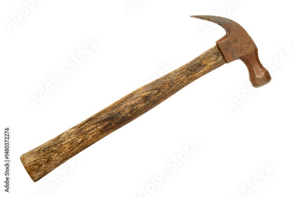 Obraz Old wood carpentry hammer isolated on white
