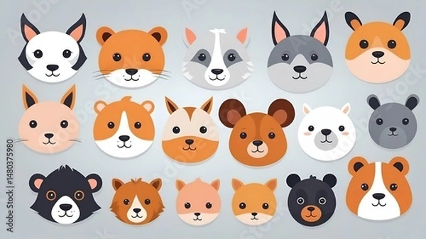 Fototapeta A collection of almost all dog movements. Cute dog flat design style illustration. Cute dogs vector cartoon characters set isolated on background.