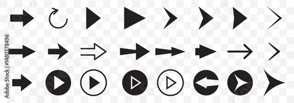Fototapeta Arrow icon set, arrow cursor collection, different arrow signs, black arrows icons on Transparent Background. EPS 10.
