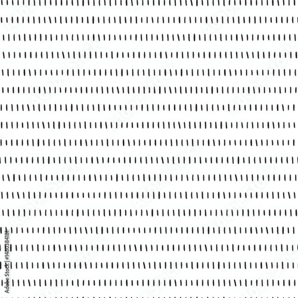 Obraz Thin vertical dashes vector seamless pattern. Black linear ornament. Retro black and white texture. Hand drawn regular doodle simple lines.