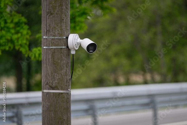 Fototapeta Camera on a wooden pole.
