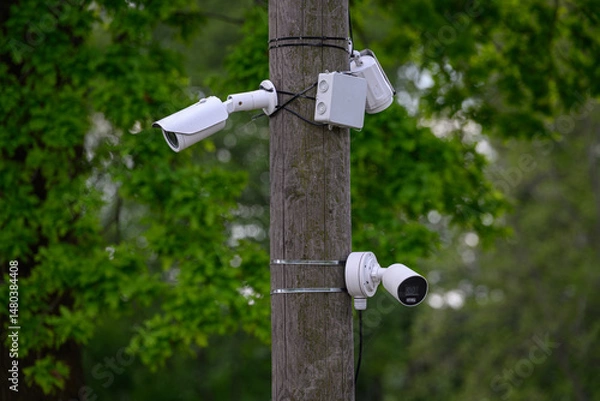 Fototapeta Camera on a wooden pole.
