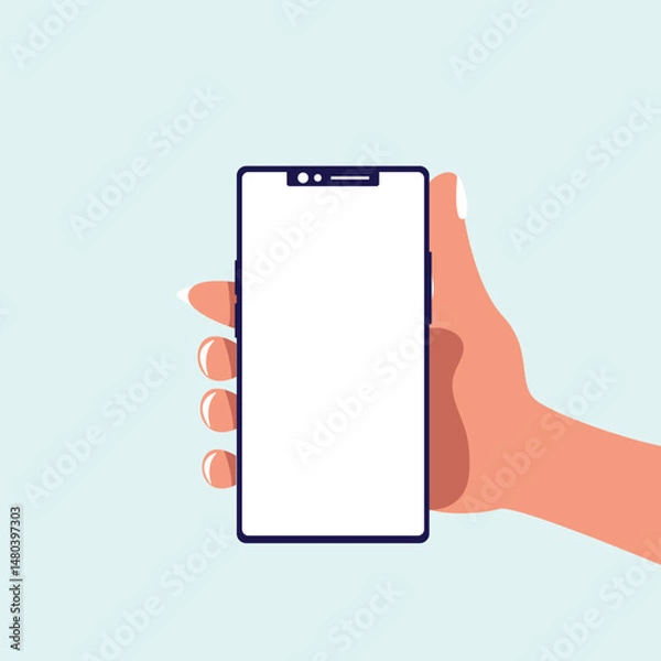 Obraz Hand holding mobile phone with Empty Screen  vector illustration.