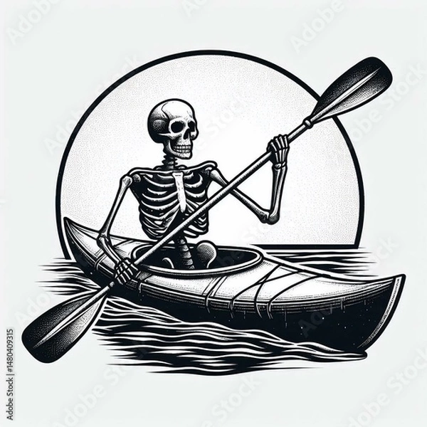 Obraz Skeleton Kayaking Through the Dark A Grim Ride