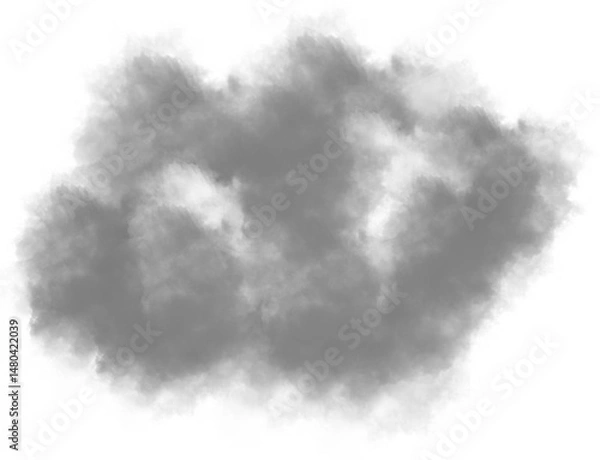 Fototapeta A digitally created gray cloud with soft edges floating on a white background in a simple illustration
