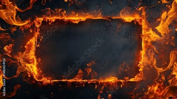 Obraz Fiery rectangular frame on dark background.