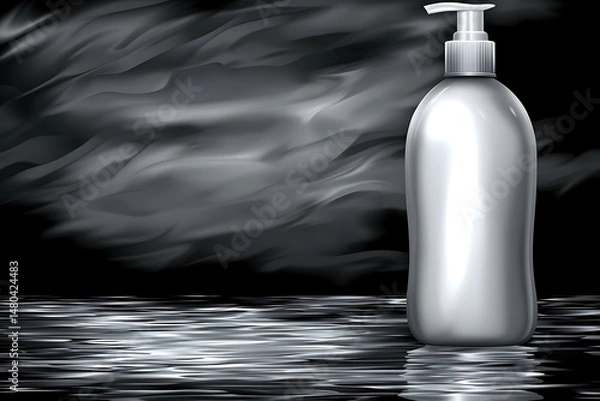 Obraz Elegant Silver Dispenser Bottle on a Dark Reflective Surface