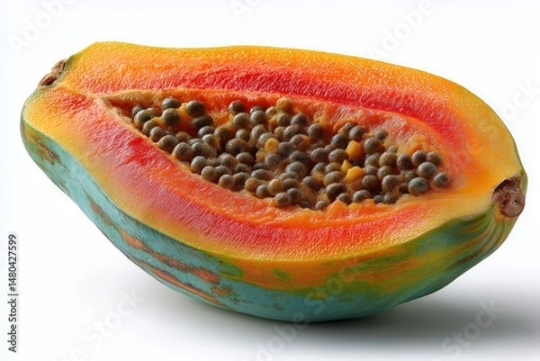 Obraz Isolated Papaya Half Showing Vivid Color and Glossy Seeds