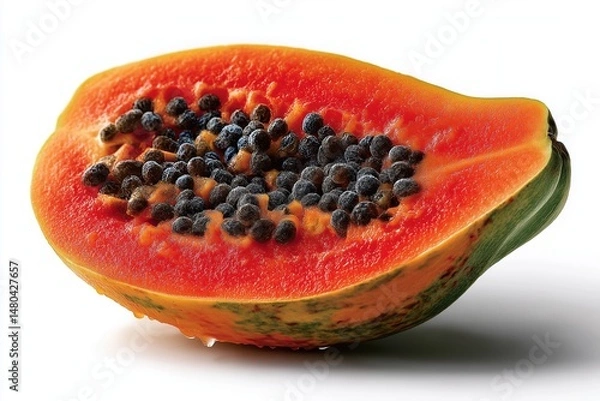 Obraz Isolated Papaya Half Showing Vivid Color and Glossy Seeds