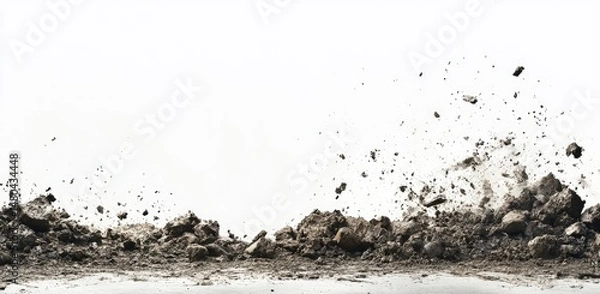 Obraz Disintegrating earth and rocks against a white background