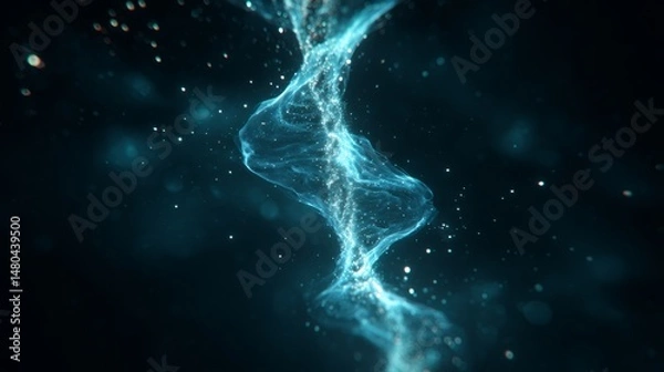 Obraz Cosmic dust swirls into DNA helix amid bioluminescence, unraveling life's enigmatic origins
