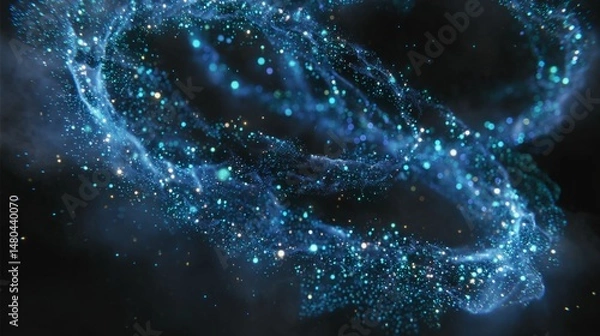 Obraz Cosmic dust swirls into DNA helix amid bioluminescence, unraveling life's enigmatic origins
