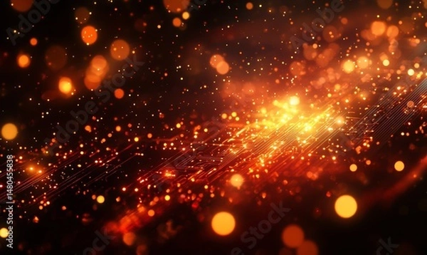 Fototapeta A mesmerizing abstract of glowing particles cascade through a dark void, depicting the expansive grandeur and cosmic beauty of the universe, a vivid display of light and energy.