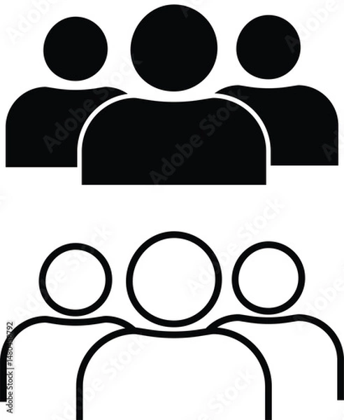 Obraz "Group of People Icons – Outline and Solid Style Vector Set on Black Background