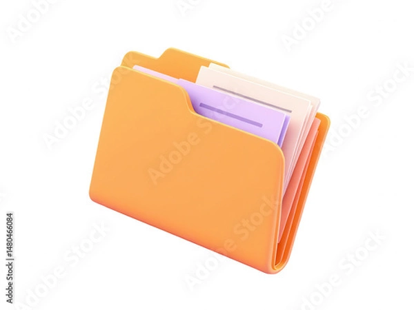 Fototapeta Orange File Folder Icon 3D Render Documents Storage Digital Asset Management System Organization Business Workflow Data Files Information Technology  