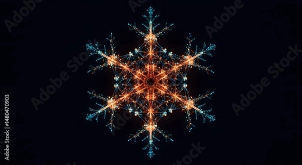 Fototapeta Geometric snowflake made of dots and lines, modern abstract