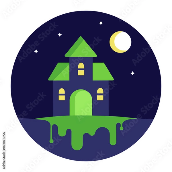 Fototapeta haunted house with moon slime in circle on white
