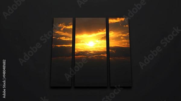 Obraz Majestic sunset over layered clouds, casting golden hues, with a serene atmosphere ideal for tranquil backgrounds