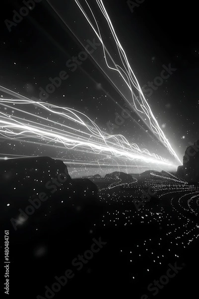 Fototapeta Abstract Data Streams Over Black Hills Landscape