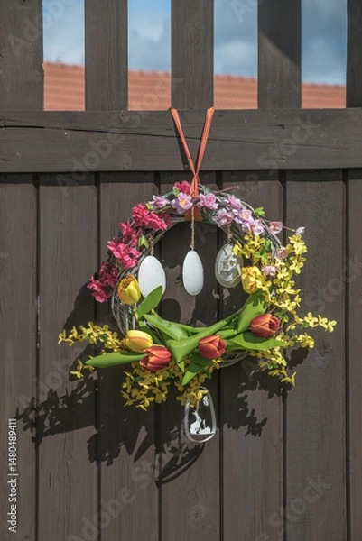 Obraz Ostergesteck an einer Holzwand