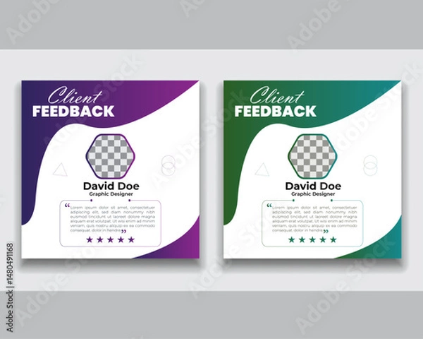 Obraz Customer feedback testimonial social media post template layout or web banner design, Client feedback review or client testimonial design.