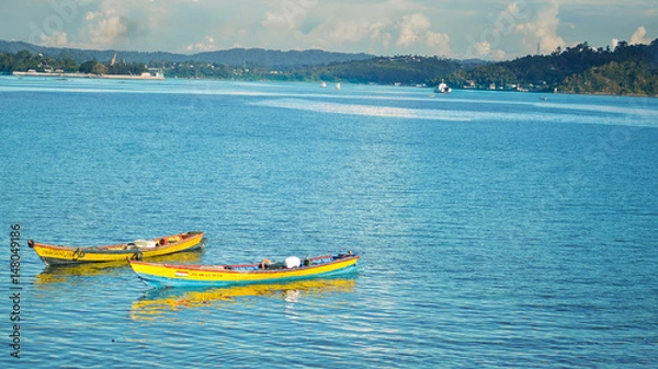 Fototapeta Two Yellow Boats at Shore, Port Blair, Andaman Islands