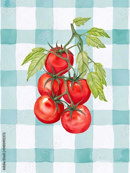 Obraz Watercolor Tomatoes on Gingham