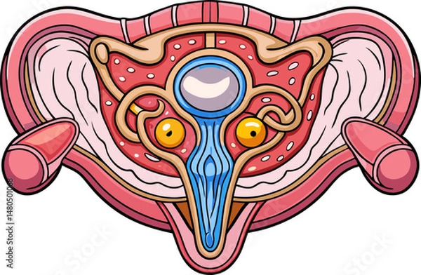 Fototapeta vasectomy on the male reproductive system, highlighting key anatomical features structure diagram hand drawn schematic raster illustration. Medical science educational illustration 
