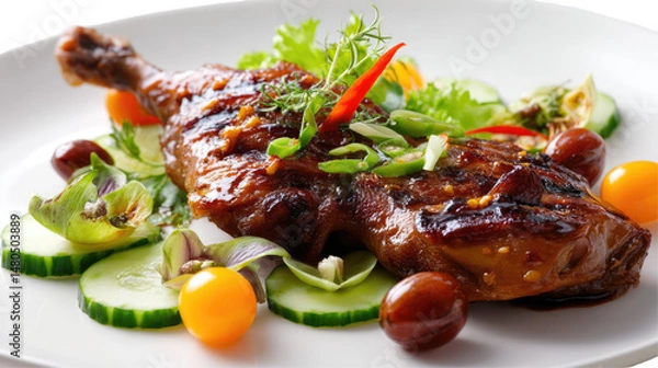 Obraz Grilled Duck Leg with Glossy Skin on Transparent Background